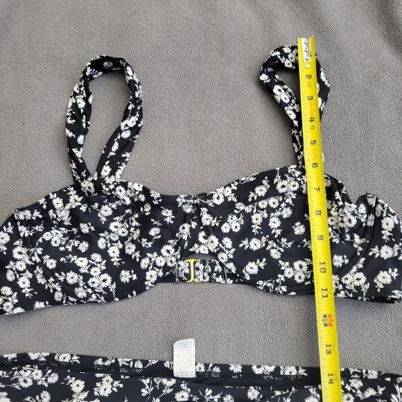 FRESHWATER Swimwear Womens Black White Flora Top XXL Bikini Bottom XL 2PC - Picture 3 of 8